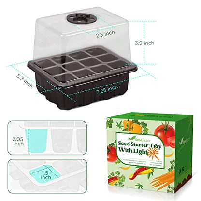 Seed Starter Tray with Light, 6PCS Seed Starter Kit with Grow Light, Seedling Starter Trays with Humidity Domes, Covers Height 3.9", Indoor Gardening Plant Germination Trays - color: Black