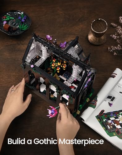 Gothic Greenhouse Building Set with LED Lights, Botanical Garden Brick Kit
