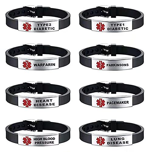 KunBead Medical Alert Bracelets for Women Adjustable Stainless Steel Silicone Emergency Awareness Medical ID Bracelet Wristband - style: TYPE2 DIABETIC