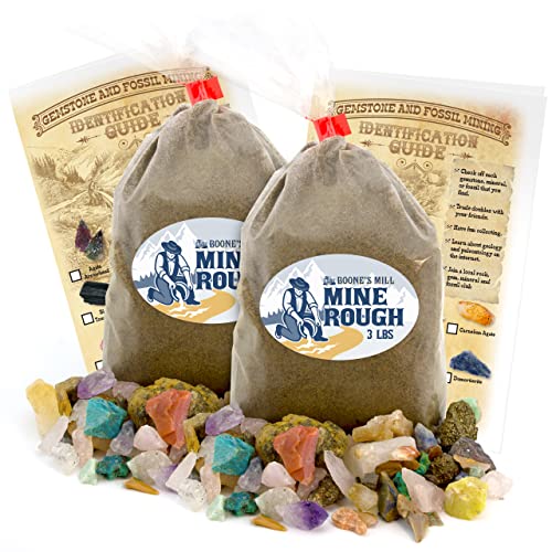 Boone's Mill Gemstone Paydirt | 3 Pound Bag, 2-Count | Gem Mining Rough Stone Mix | Rock Fossil ID Guide - style: 3lb bag, 2-count