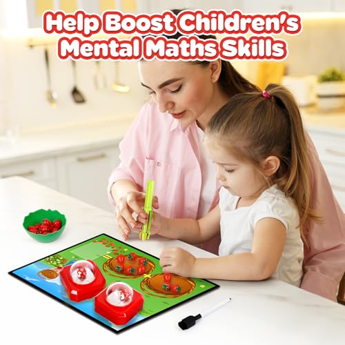 Math Board Games for Kids with Dice Poppers, Math Manipulatives Kindergarten Preschool Math Games Counters Toys, Addition and Subtraction Dice Games Homeschool Supplies Classroom Must Haves - style: Red