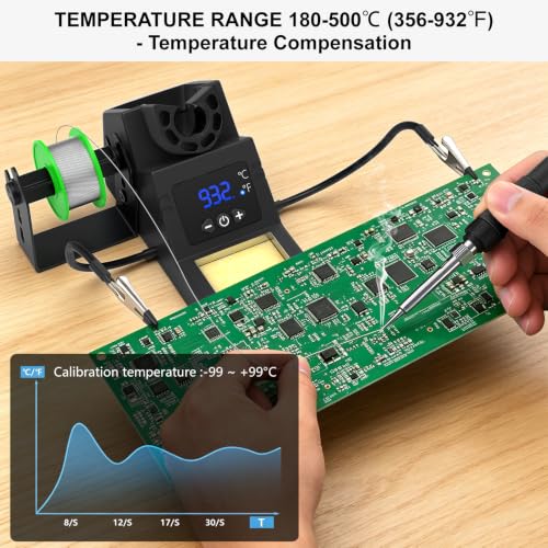 Soldering Station, 130W Digital Display Soldering Iron Station Kit with 2 Helping Hands, 356°F-932°F, Auto Sleep, Solder Wire, 5 Tips, Solder Sucker, Sponge, Tweezers, Tip Cleaner, Black