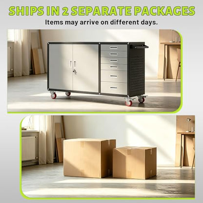 55"W Heavy Duty Rolling Workbench with Drawers and Storage,1000 LBS Capacity Work Bench with Lockable Cabinet & Adjustable Shelf,Garage Workbench with Pegboard & Wheels for Garage/Repair Shop