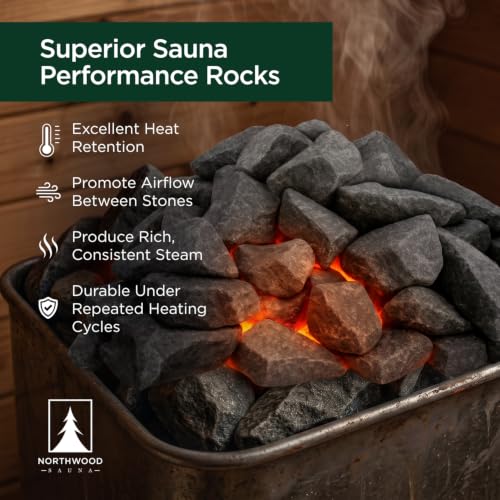 Northwood Sauna - Sauna Stones - Authentic Diabase Sauna Heater Rocks from Germany - Superior Heat & Steam - 3-5 Inches (8-12 cm), 45 Pounds (20 kg) - size: 45 lbs (3-5 in)