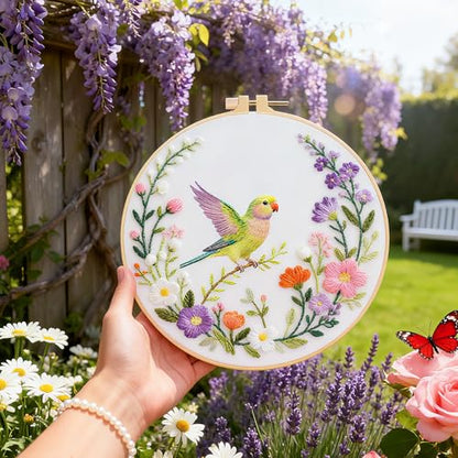 BEUNITONE 4 Set Wreath and Bird Pattern Embroidery Kit for Adult Beginners - style: A-Brids