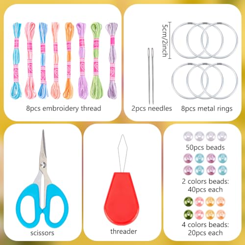 INFUNLY 8 Sets Small Dream Catcher Kit DIY Mini Dreamcatcher Making Kit with Instruction Dream Catcher Hanging Ornament Gradient Color for Bag Pendant Car Mirror Bedroom - style: 8cps