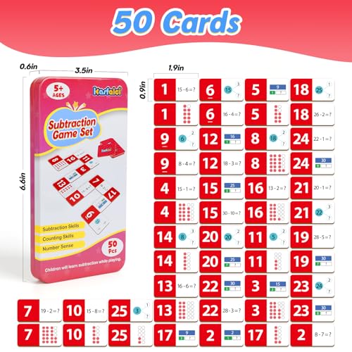 Kasfalci Subtraction Dominoes Set,Math Manipulatives Games for Kids,Counting Toys,Learning Games,Preschool Learning Activities,Homeschool Supplies,Kindergarten Classroom Must Haves,1st 2nd 3rd Grade - color: Red