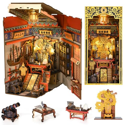 MiniCity Emperor's Study Book Nook Kit, 3D Wooden Bookshelf Puzzle with LED - color: The Emperor's Study