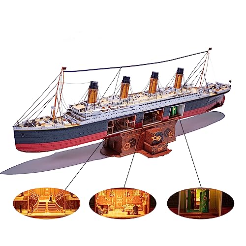 MU 3D Metal Puzzle for Adult Titanic Ship Model Building with LED Lighting, RMS Titanic Ocean Liner Metal Puzzle Model Kits Toys, Watercraft Home Desk Decor, 581pcs
