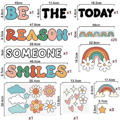 Boho Rainbow Classroom Bulletin Board Decoration Set Welcome Borders Cutouts for Back to School Classroom Door Welcome Bulletin Board Craft Party Home Wall(Be The Reason Someone Smile Today) - style: Be The Reason Someone Smile Today