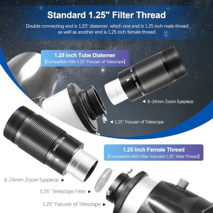 Astromania Zoom Eyepiece for Telescope 8-24mm Zoom Telescope Eyepiece 1.25" - size: 8-24mm