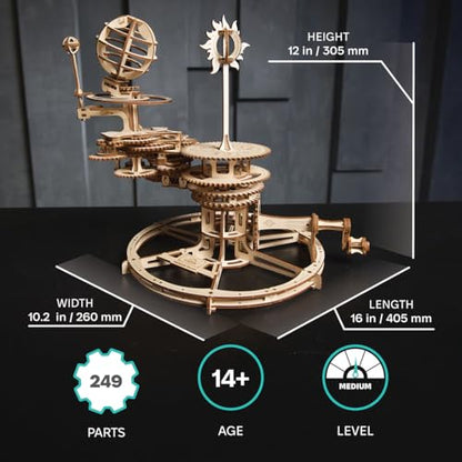 UGEARS Mechanical Tellurion 3D Puzzle - 3D Wooden Puzzled for Adults, Solar System Model Kit, Wooden Model Kits for Adults to Build, Mechanical Models Brain Teaser Puzzle