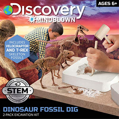 Discovery™ Dinosaur Fossil Dig Kit – Excavate & Assemble T-Rex & Velociraptor Skeletons| 3D Dino Bones Puzzles| Jurassic Paleontology Toy for Kids| STEM Science Activity Set| Girls & Boys Gift Ages 6+