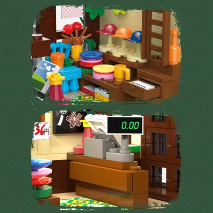 CaDA Japanese Style Cat Grocery Store House Building Set, Master C66015W City Street Brick Kit with Lights, 8921PCS Modular House Idea Gift for Adults - color: C66015w