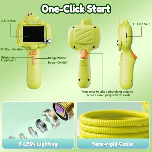 Kids Borescope Camera Toy with Light -STEM Science Educational Toy for 3 4 5 6 7 8 Years Old Boys & Girls Birthday Gift-Discovery & Exploration Toddler Young Child-650mAh Battery Included - color: Dinosaurs