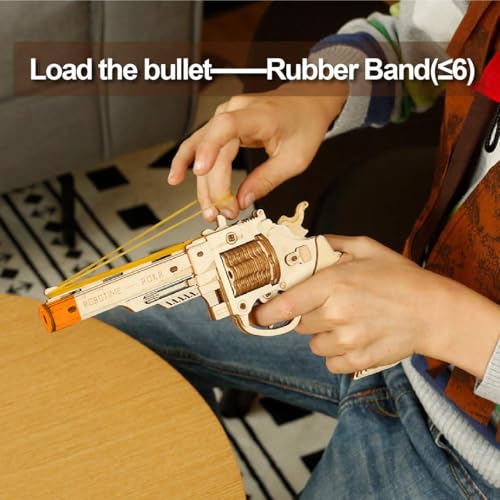 ROKR 3D Wooden Puzzle DIY Building Toys Mechanical Model - Multi-Player Game with Wood Targets &Rubber Bands, Gifts for Adults - color: 02 Wood Pistol M60
