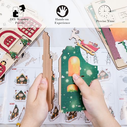 3D Puzzles for Adults Wooden Christmas Puzzle Clock Adult Crafts - color: Christmas Clock