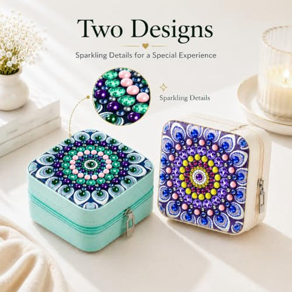 Diamond Art Jewelry Boxes for Adults Craft Bedazzling Kit Women 2 PC - color: Green and White