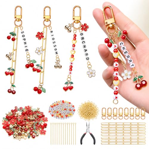 CraftyDream 558 Pcs Cherry Charm Keychain Making Kit DIY Crafts - style: Cherry