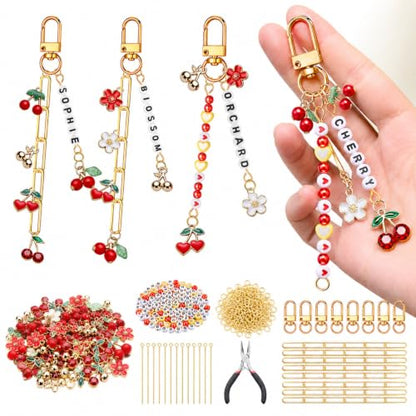CraftyDream 558 Pcs Cherry Charm Keychain Making Kit DIY Crafts - style: Cherry