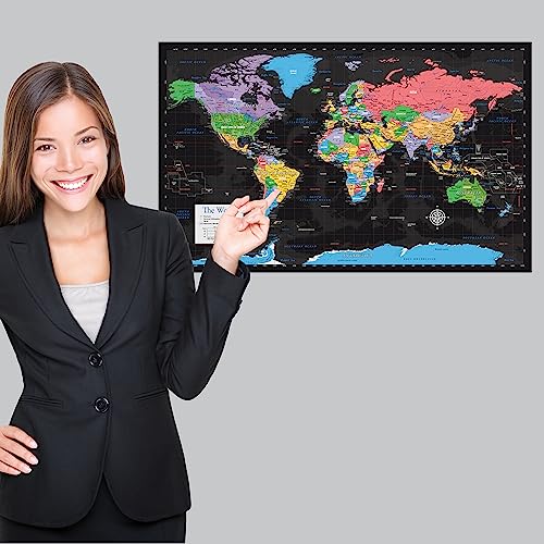 Palace Learning Laminated World Map & US Map Poster Set - 18" x 29" - Wall Chart Maps of the World & United States - Made in the USA (LAMINATED) (Black) - color: Black