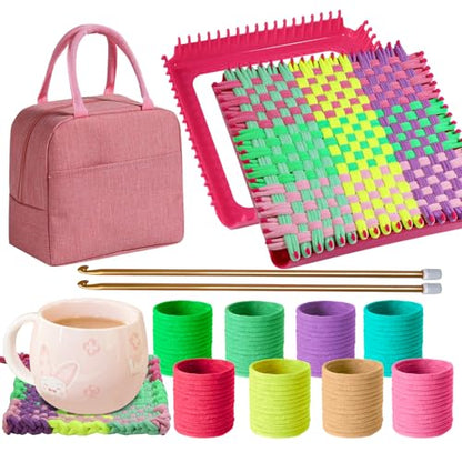 huoszpk Weaving Loom Kit-Includes 2 Pcs 7" Potholder Frame,400 Pcs Weaving Loom Loops,2 Long Crochet Hooks and Bag-Potholder Loom Knitting Kits and Gifts for Beginners, Make 11 Masterpieces