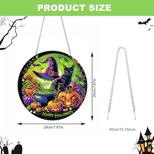 NAIMOER Halloween Diamond Art Hanging Kits for Adults, Black Cat 5D Special Shaped Rhinestone, DIY Acrylic Diamond Art Painting Window Pendants Home Garden Wall Hanging Ornament Kits, Double Sided - color: Halloween Black Cat