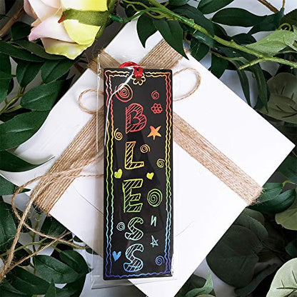 Supla 36 Sets 4 Style Magic Scratch Rainbow Bookmarks Making Kit for Kids Students Party Favor Scratch Paper DIY Bookmarks Bulk with Scratching Tools Satin Ribbons for Classroom Activities - size: Small