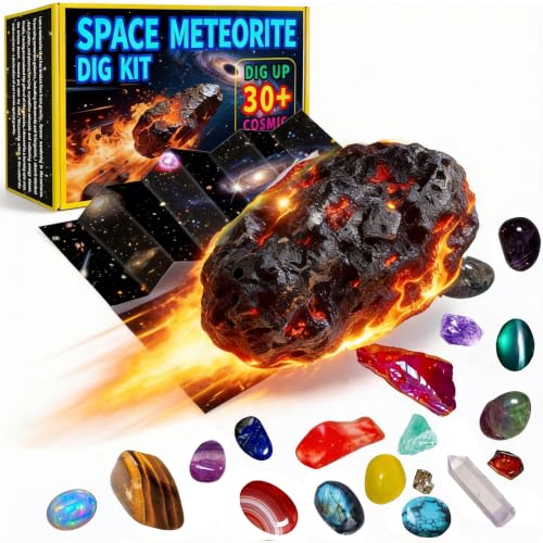 Meteorite & Space Gemstone Dig Kit – Dig Up 30+ Real Gemstones and Crystals, Science Kit for Kids, Gem Digging Kit, Gift for Girls and Boys, Mining Kit, Rock Collection, Age 6+, STEM Educational Toys