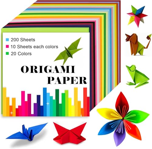 200 Sheets of Origami Paper,20 colors, 8x8 inch Double Sided Color, kit for kids,Colored Paper Kit Gifts for Beginners - color: 8x8 Multicolor