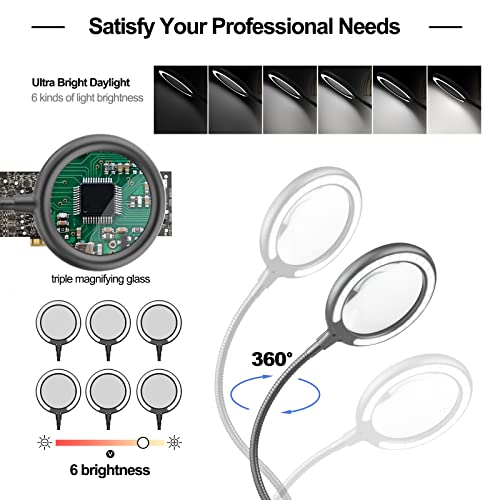 XYK Helping Hands Soldering Station with 3X Magnifying Glass with light, 4 Flexible Helping Hand Arms Magnifier and Third Hand Soldering Tool for Electronic Repair Soldering Jewelry Crafts - size: Medium