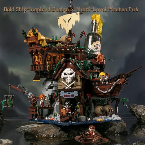 Epic Adventure Diorama Building Blocks Set – Wild West Gold Rush GBC Mining Machine & Pirate Shipwreck Tavern, Motorized Mechanical Display and Modular Nautical Pub for Adult Collectors