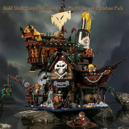 Epic Adventure Diorama Building Blocks Set – Wild West Gold Rush GBC Mining Machine & Pirate Shipwreck Tavern, Motorized Mechanical Display and Modular Nautical Pub for Adult Collectors