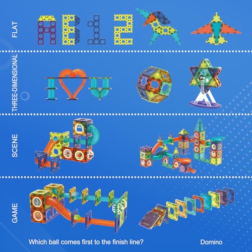 Contixo STEM Building Toys - 110 pcs Marble 3D Magnetic Run Tiles Learning Stacking Educational Building Blocks Set, Creativity Beyond Imagination, Inspirational, Recreational Toy for Kids - style: STEM-110pcs