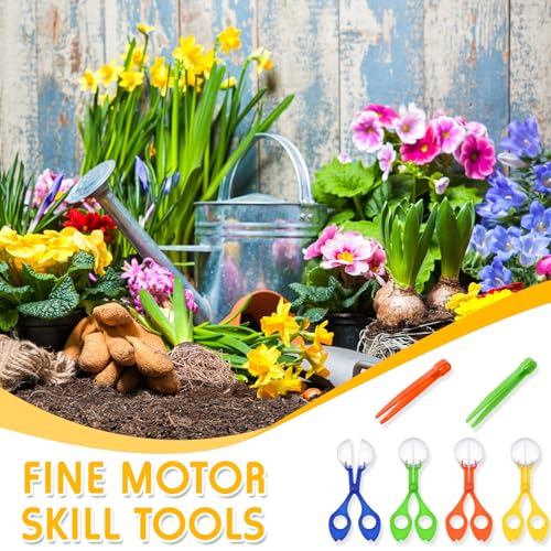 Mudder 12 Pcs Sensory Bin Tools, 6 Bug Catching Tweezers & 6 Scoopers, Hands Fine Motor Tool Set, Fine Motor Skills Toys Backyard Explorer Outdoor Tool Nature Exploration Observation