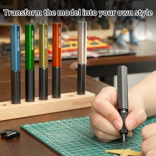 Model Scriber, 7-Piece Tungsten Steel Blade Scribing Tool Set 0.075/0.1/0.125/0.15/0.2/0.3/0.5mm, with Wooden Stand for Modeling Hobby, RG Scale Model, Gundam Model Kit, Plastic Models