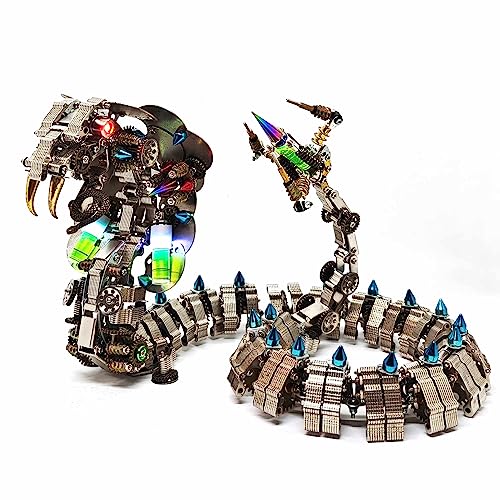 3D Metal Puzzles for Adults Mechanical King Cobra Models with Light, Colorful 3D Metal Model Kits to Build with Tool, DIY Assembly Desktop Toys Gifts - color: Silver