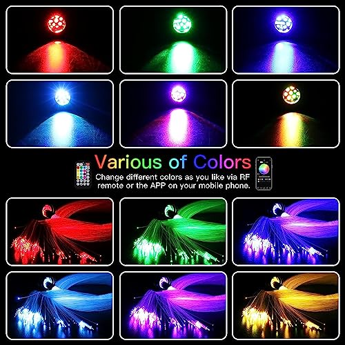 AMKI 16W Starlight Headliner Kit Twinkle+Sound Activated 300pcs 0.03in 9.8ft Cable End Glow Fiber Optic Light APP/Remote Control RGBW Starlight Box for Car Home Star Ceiling Decor - size: 300pcs*0.03in*9.8ft+Regular