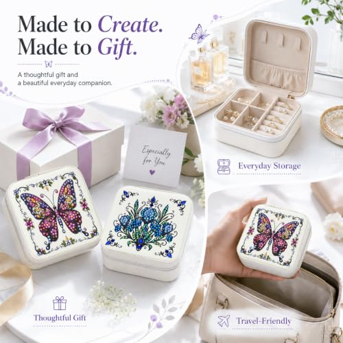 2 PC Diamond Art Jewelry Boxes Craft Kits for Women Adult Bedazzling Kit - color: Purple and Blue