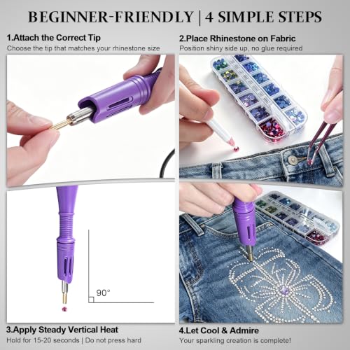 GLTECK Hotfix Applicator, Bedazzler Kit with 5784 PCS Rhinestones for Crafts, DIY Hot Fix Rhinestone Applicator Wand Setter Tool with 7 Tips, 6 Pattern Templates, Gloves, Tweezers & Cleaning Brush
