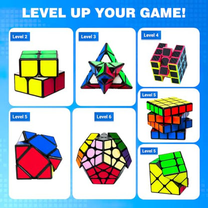 AuntyFey 7 Pack Magic Speed Cube Set - 2x2, 3x3, 4x4 Cube, Pyramid Triangle Megaminx Speed Cubes for Kids & Adults - style: 7 Pack
