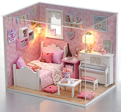 DIY Miniature Dollhouse Kits - Wooden Mini Model House with LED Lights, Tiny Furniture & Accessories – Craft Building Kits for Teens & Adults -Sunshine Princess - style: Sunshine Princess