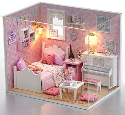 DIY Miniature Dollhouse Kits - Wooden Mini Model House with LED Lights, Tiny Furniture & Accessories – Craft Building Kits for Teens & Adults -Sunshine Princess - style: Sunshine Princess