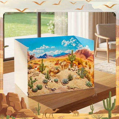 AmazingSpark 2 Set Desert Habitat Diorama Box and Sand Decor, Desert Diorama Project Supplies Set, Cardboard Display Case Kit & Sand Sticker with Double Sided Tapes for DIY Crafts - style: Desert