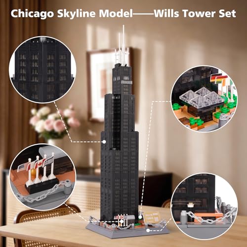 Oichy Willis Tower Chicago Architecture Block Set, World Famous Architecture Building Blocks, Collection Willis Tower Building Blocks for Adults and Kids(1241 PCS) - color: Willis Tower