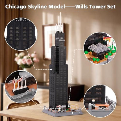 Oichy Willis Tower Chicago Architecture Block Set, World Famous Architecture Building Blocks, Collection Willis Tower Building Blocks for Adults and Kids(1241 PCS) - color: Willis Tower