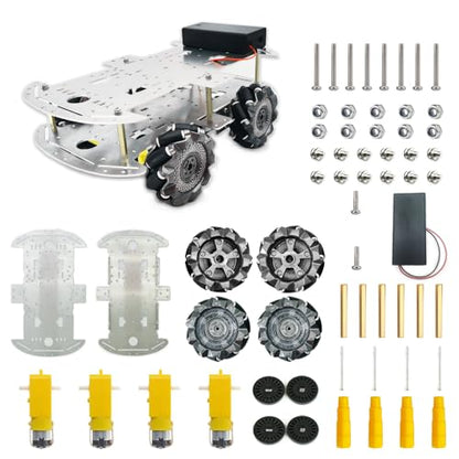 DIY Mecanum Wheel Car Kit with Metal Chassis and TT Motor Smart Robot 4WD Omnidirectional Car Programming Kit with Speed Encoder for Arduino/Microbit/Raspberry Pi for Adult Age 15+(Unassembled)
