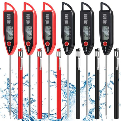 Copkim 6 Set Digital Food Thermometer Long Probe Instant,Black, Red - color: Black,Red