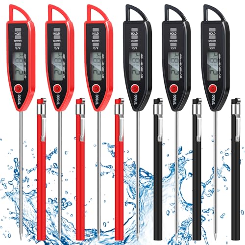 Copkim 6 Set Digital Food Thermometer Long Probe Instant,Black, Red - color: Black,Red