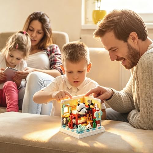 Insgen Panda Bedroom Building Blocks Set with Transparent Dust Cover